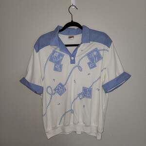 Vintage Graff 90s Made in USA Nautical Tropical  Print Pullover Polo Shirt XL